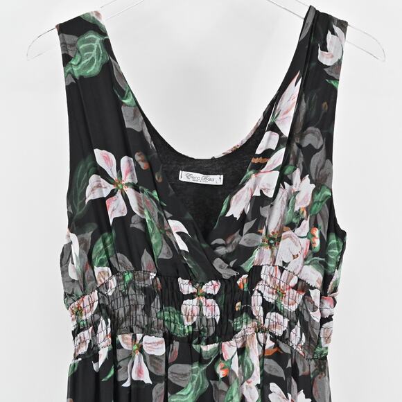 ELENA BALDI Silk Maxi Dress Size L Black Floral Chiffon‎ Sleeveless V Neck Italy - Picture 9 of 13